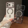 Suitable for iphone17promax mobile phone case, high-end edge diamond magnetic glitter lens film, apple 15 protective cover