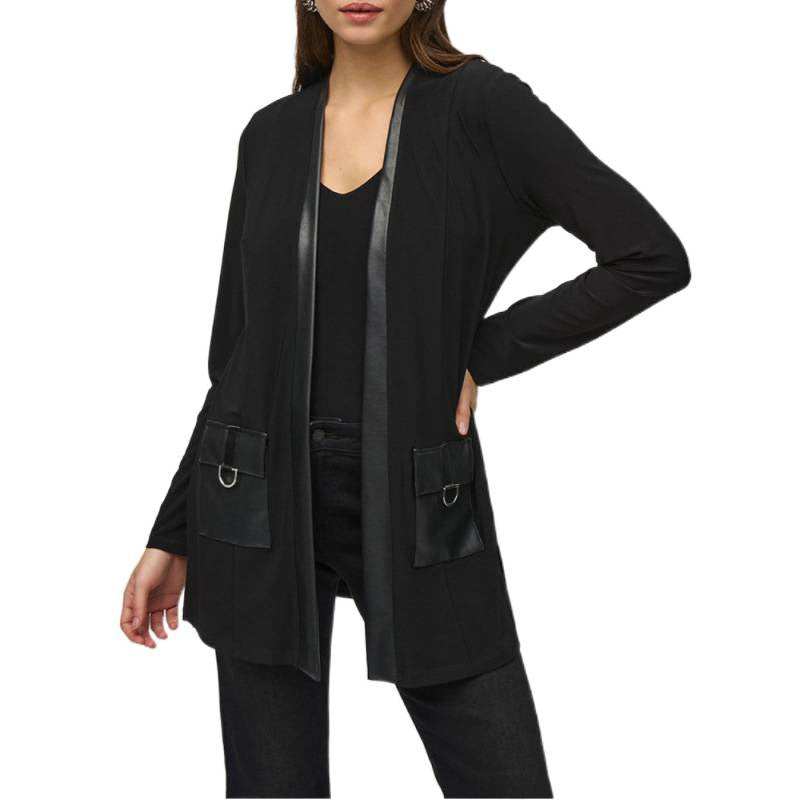 fall/winter new european and american style solid color pocket long sleeve casual leather patchwork jacket for women
