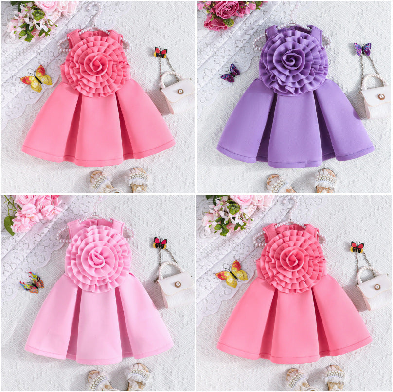 hot-selling girls' summer sleeveless princess dress with oversized floral ruffle detail (european & american style)