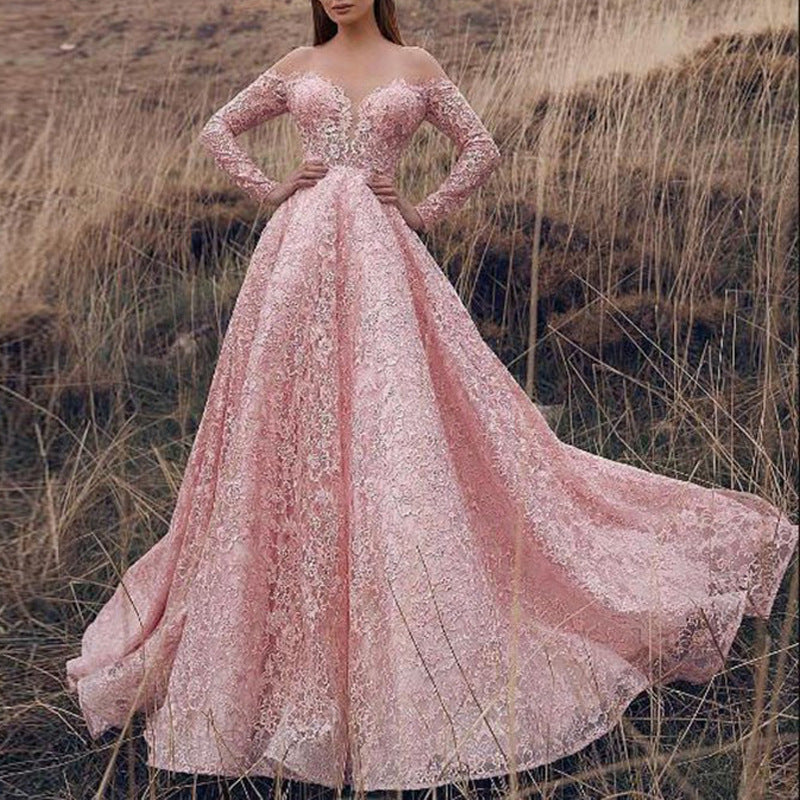 summer new arrivals: european & american style sexy cutout off-the-shoulder embroidered wedding dress/gown with a flowy skirt