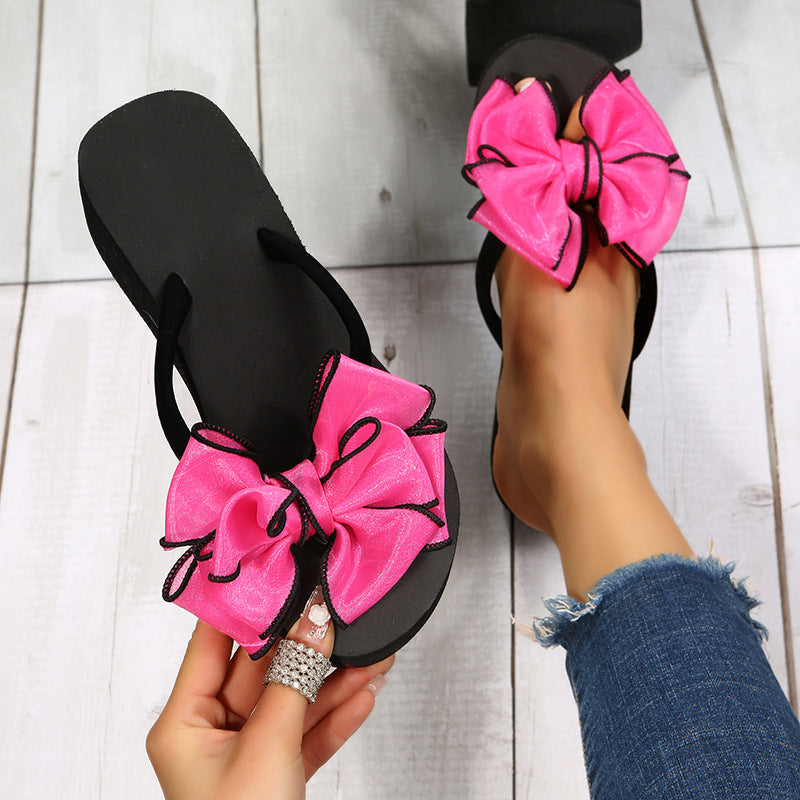 plus size summer new bowknot flip-flops casual outdoor beach seaside vacation wedge sandals