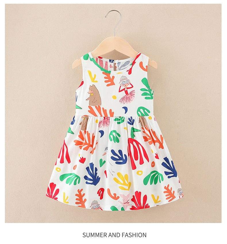 Colorful graffiti summer dress new girls' sundress cotton princess beach dress for kids