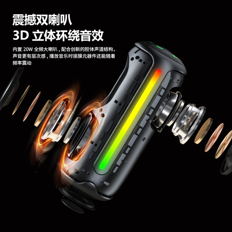 New wireless bluetooth speaker, outdoor waterproof portable subwoofer with rgb lighting, cylindrical fabric audio system
