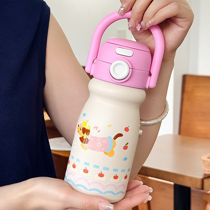 316l stainless steel double drink bouncing student thermos water cup portable fashion carrying kettle thermos cup cartoon water cup