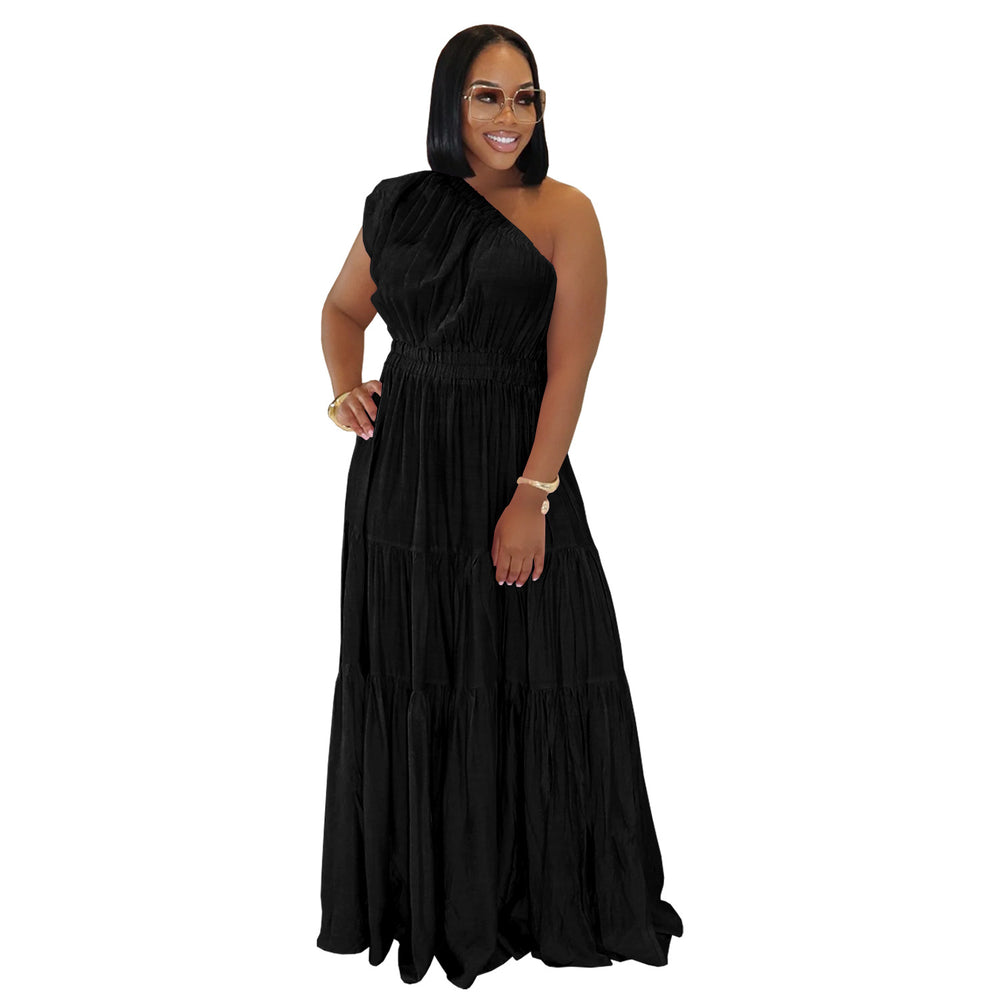 C7389 cross-border   fashion women's elegant off-the-shoulder lightweight summer dress