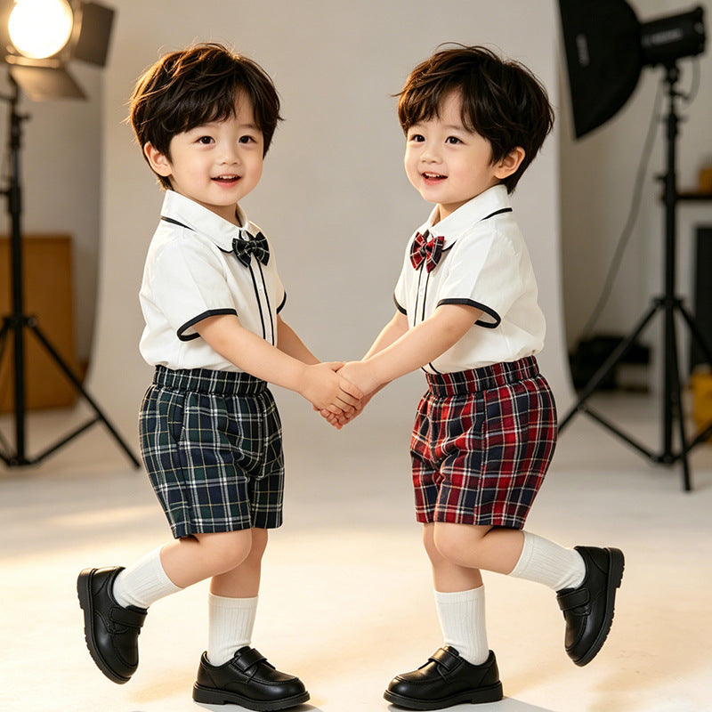 Kindergarten summer uniforms - british academy style children's school uniform set - elementary school class uniforms - summer graduation photo outfit