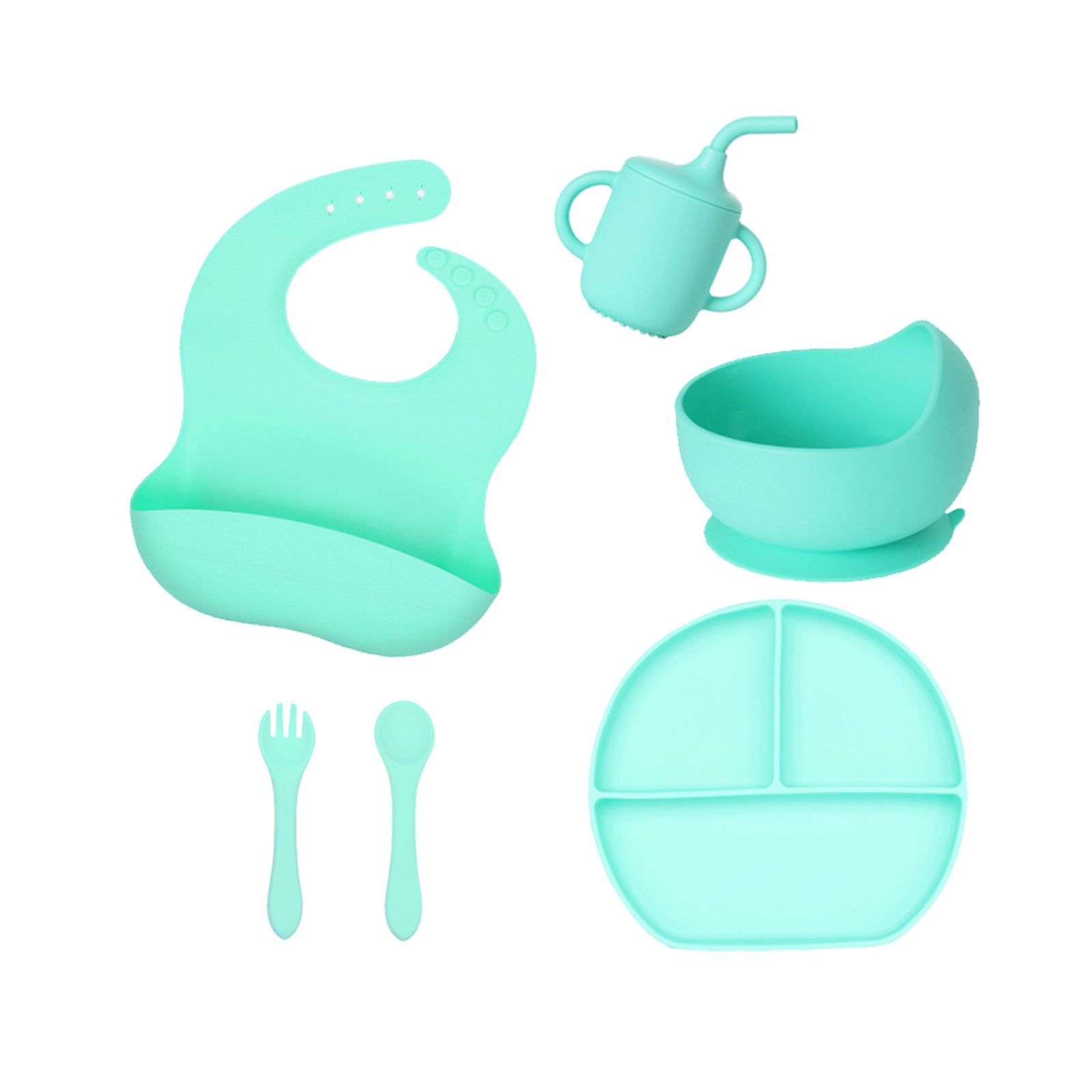 Factory custom silicone tableware 6-piece set baby straw cup plate bowl bib eating children's tableware set