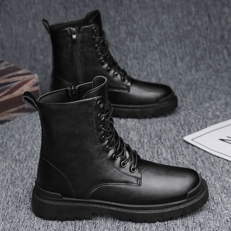 Boots men's british style high-top men's boots plus size mid-top leather shoes black high street workwear chelsea short boots spring