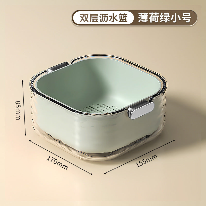 Double-layer vegetable basin suit drain basket kitchen for home plastic fruit washing tray living room coffee table new arrival vegetable basket