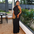 Fashion styleexportpure color women's clothing silmelegant pleated hip skirt slim hanging collar sleeveless classylongdress