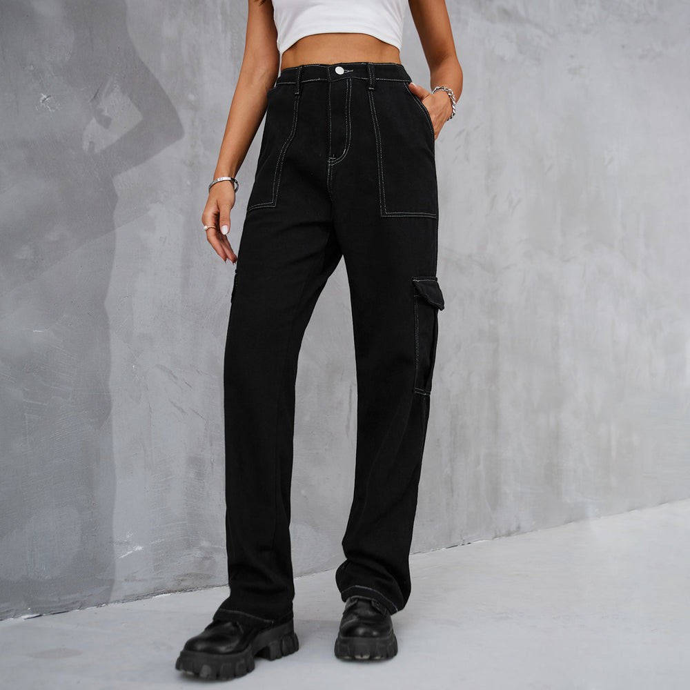 European and american cross-border e-commerce independent website  new american retro elastic waist denim cargo pants casual pants for women