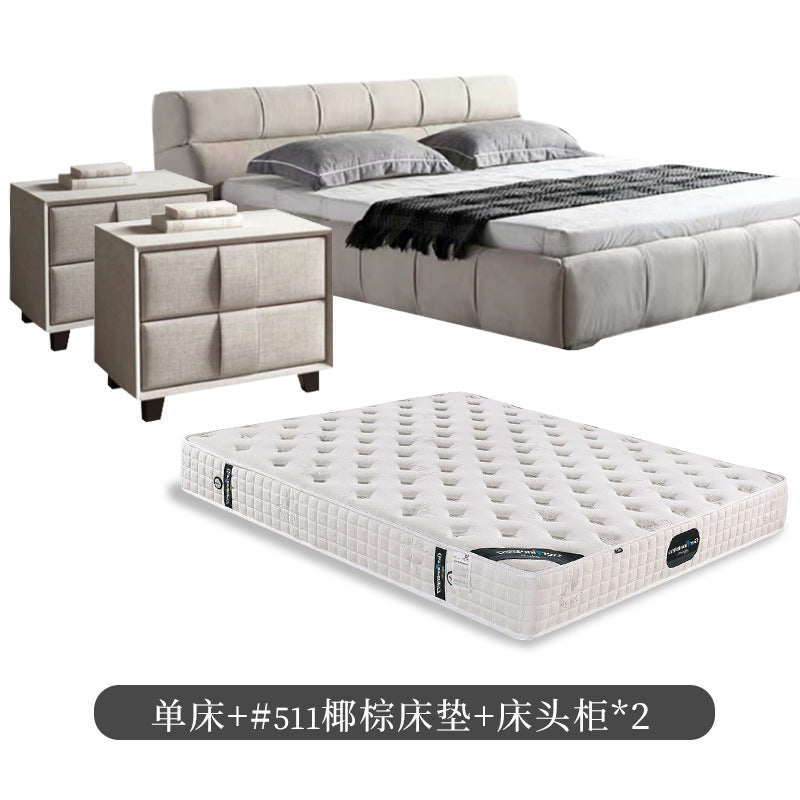 Puff bed - italian original, minimalist italian design, fully brushed velvet genuine leather fabric upholstered double bed for master bedroom