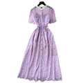 French high-end women's dress -  summer collection: chanel-inspired, cinched waist, single-breasted, elegant lace maxi dress