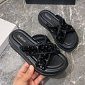 Sequin criss-cross slides - women's summer new arrivals, perfect with skirts, trendy influencer style, chanel-inspired chunky sole sandals