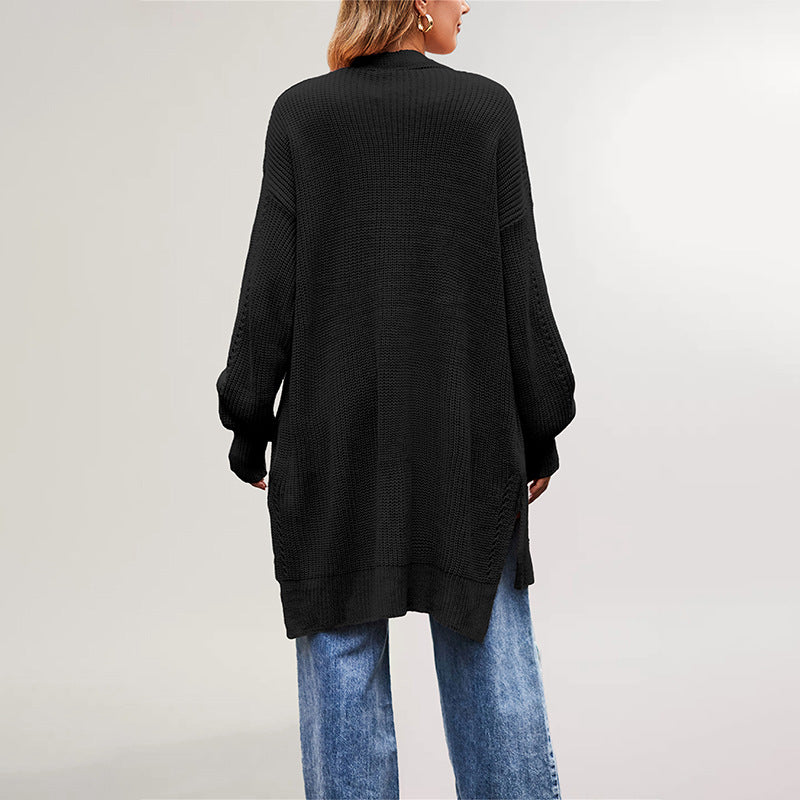 European and American  women's clothing winter and autumn 2025 new sweater independent station solid color loose coat pocket knitted cardigan