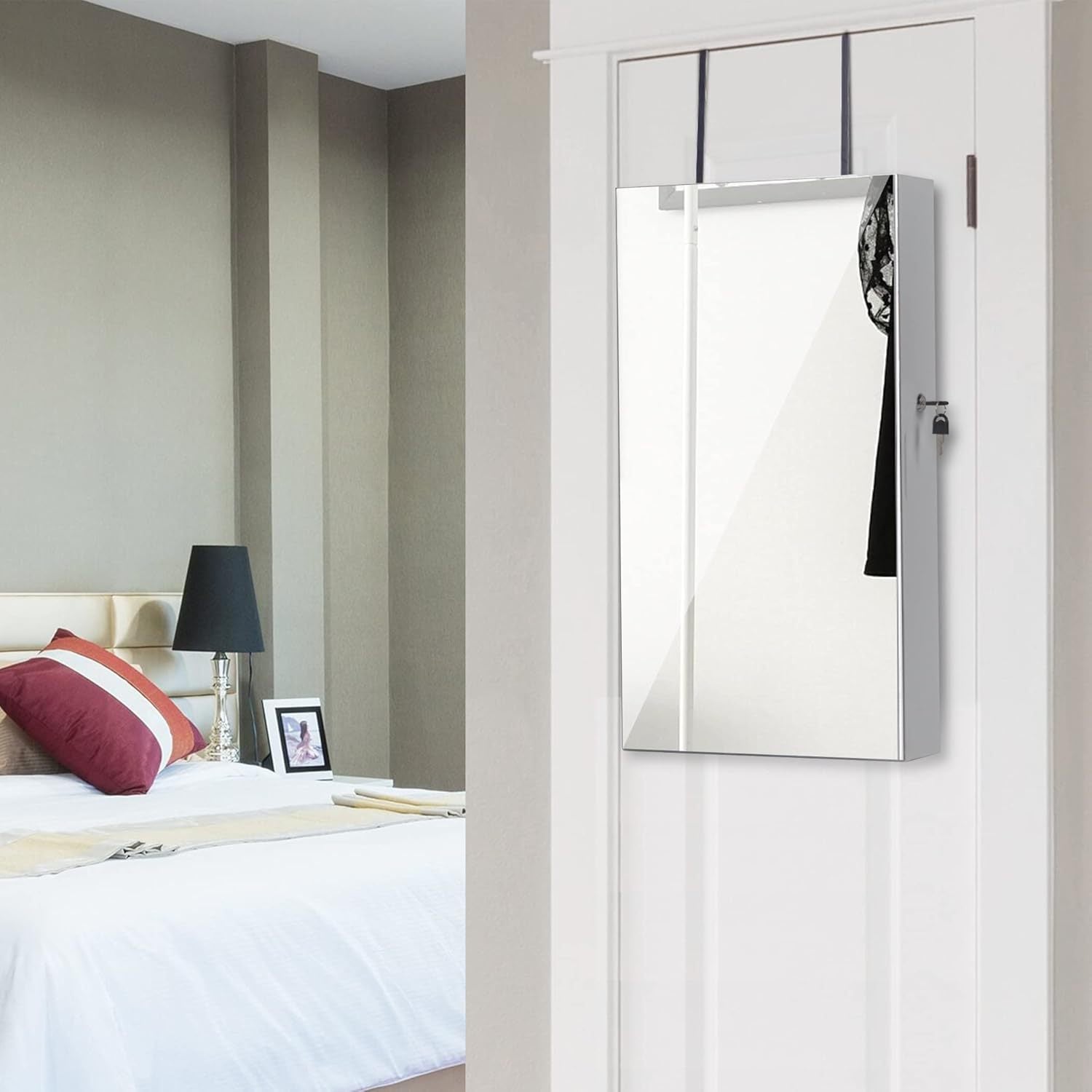 Wooden jewelry mirror cabinet wall makeup full-length mirror multi-functional storage locker home bedroom full-body mirror