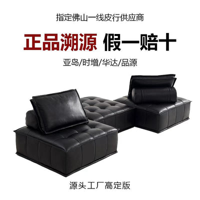Original piedmont sofa - vintage-inspired, retro oil wax leather, high-end genuine leather sofa set, black modular sofa