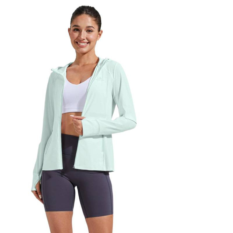 Amazon european and american zippered sun protection jacket for women,  spring new arrival, hooded cool sun protection top