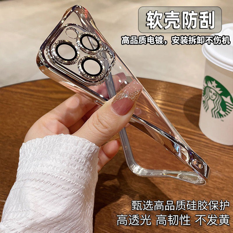 Electroplated lens film tpu soft shell suitable for iphone17promax mobile phone case transparent apple 16/15 anti-fall case