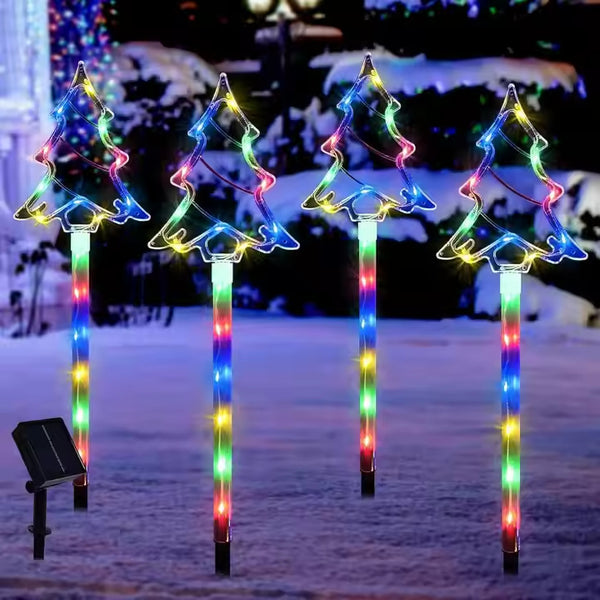Cross-border  solar floor plug-in lights, one drag three colorful lights, star lights, Christmas tree, outdoor waterproof garden decoration