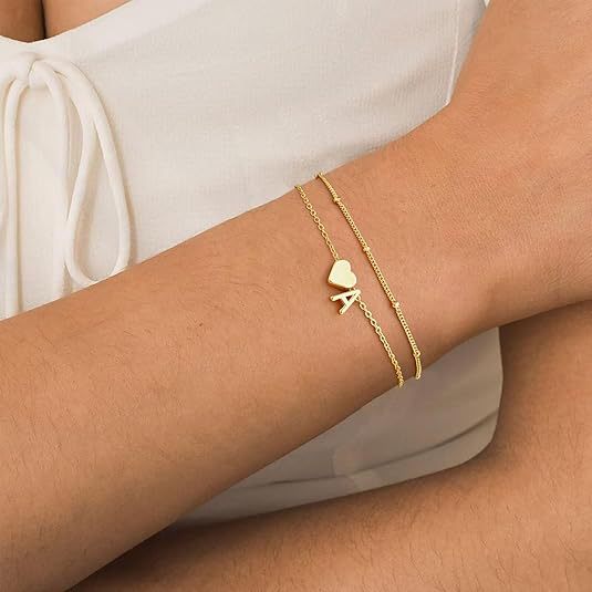 Amazon cross-border uppercase english multi-layered double-layered simple and fashionable 26 letters compact heart pendant anklet jewelry