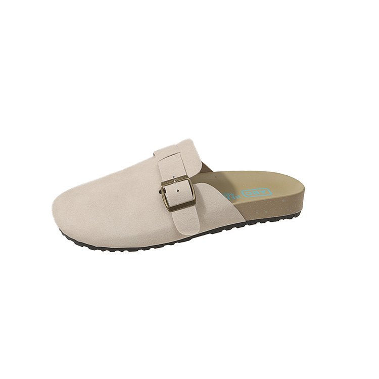 Taizhou plus size slip-on toe-cap half slippers 2025new arrivalretroflats slippers round toe suede lazy slippers