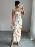 new european and american  cross-border summer export v-neck french print slimming a-line maxi dress