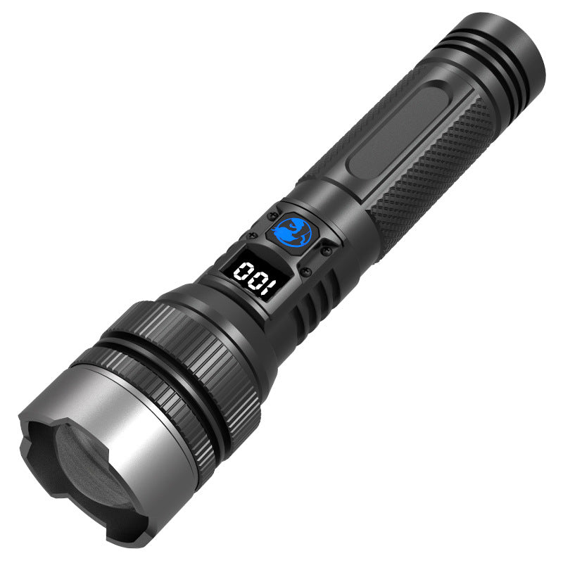 Cross-border white laser flashlight LCD digital display aluminum head telescopic zoom outdoor long-distance multi-function strong light flashlight