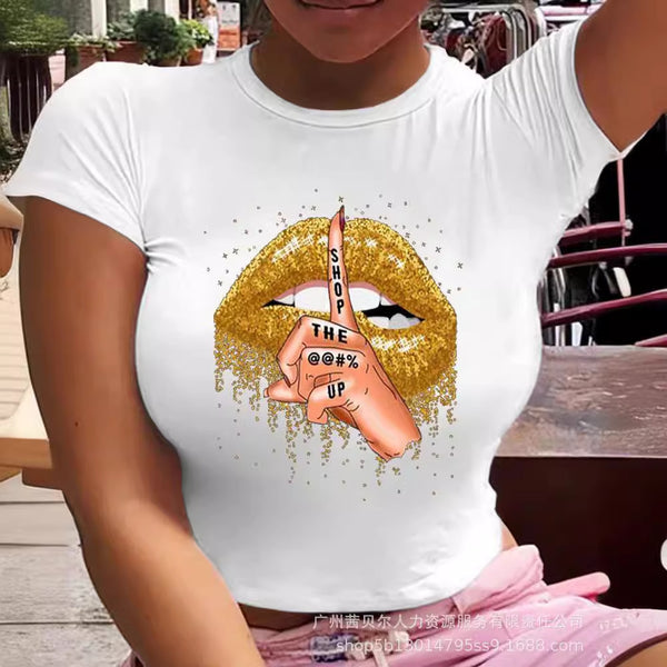 New Women's Cross-border Large Size Hot Map Casual Large Size Short Sleeve T-Shirt APU12035