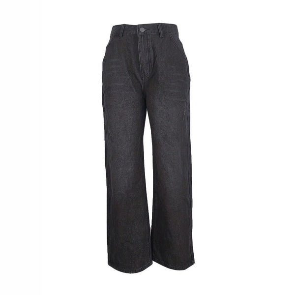European and American trend washed embroidery scimitar slightly pulled jeans cleanfit drape version trousers women