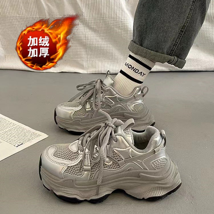 Fleece-linedplatform shoesthick soledad shoes women's 2025fall and winternew arrivalpetitesheight increasing shoeseasiest for matchcasualsneakers