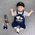 Newborn baby striped star bear romper - lightweight summer outfit for baby boys
