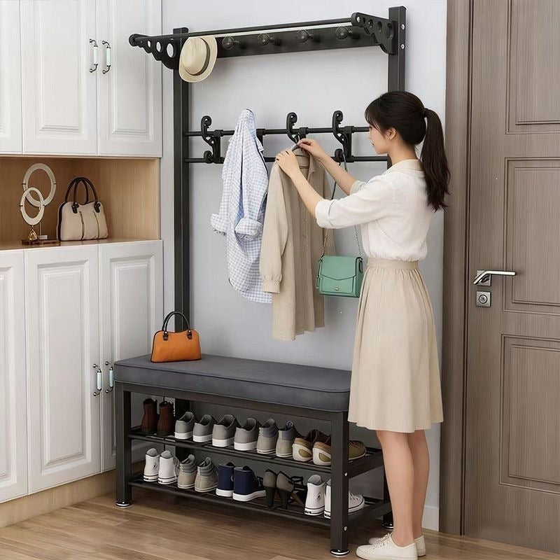 Simple shoe changing stool entrance door for home coat rack floor-standing entrance storage rack all-in-one foyer multifunctional coat rack
