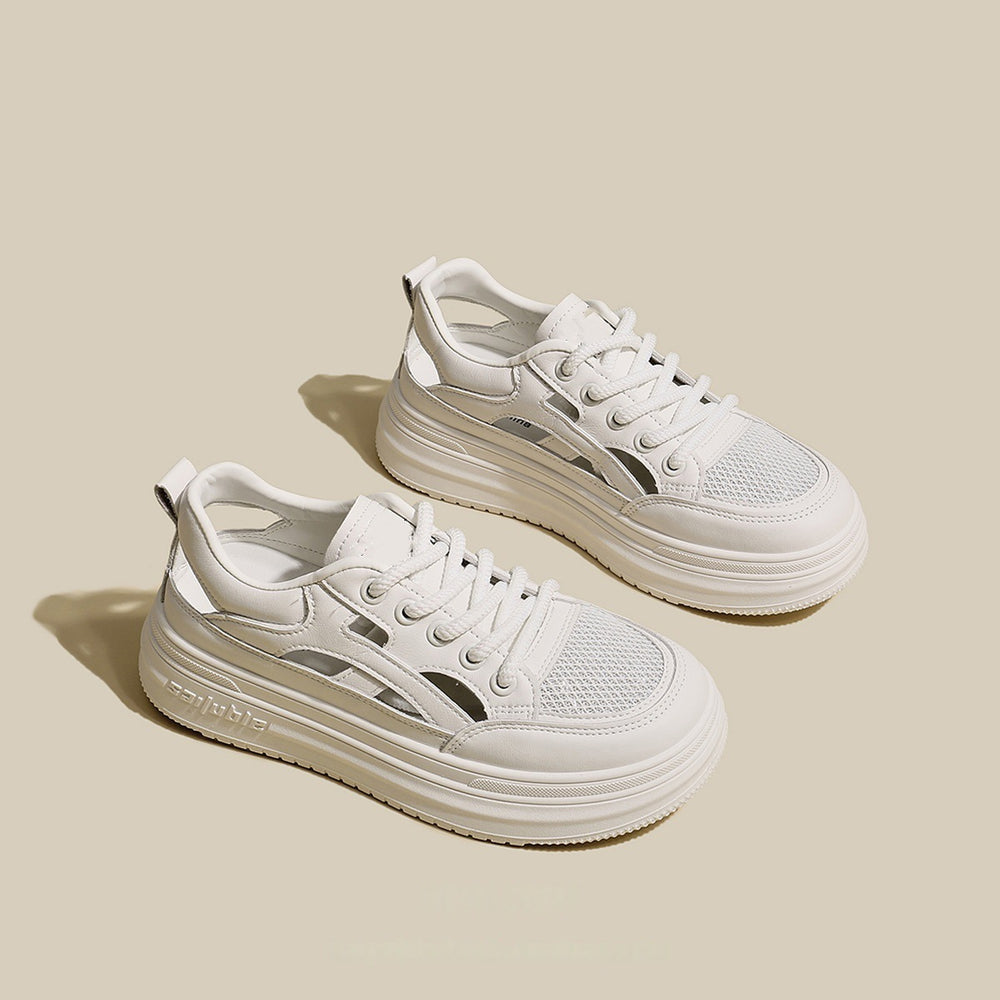 Breathable thin white shoes women's 2025 spring summer new arrivalplatform sole thick soleeasiest for matchcasualcut out sports shoes