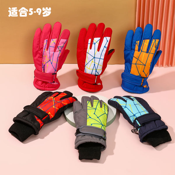 Outdoor sports running children's ski gloves windproof printing 5-10 years old winter cold warm cycling gloves men