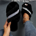 Double strap criss-cross warm fleece slippers women's autumn/winter home indoor maternity slippers plush cotton slippers wholesale