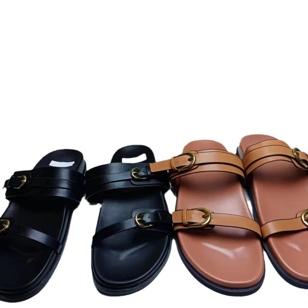Za2024summer new one-piece back hollow women's shoes black buckle breathable round toe fashion flats sandals