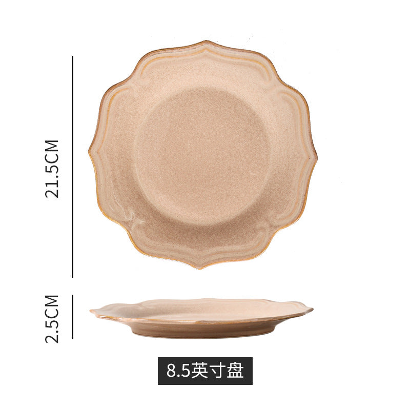 European retro ceramic western dinnerware restaurant hotel home use steak plate high-value unique ceramic plate dish