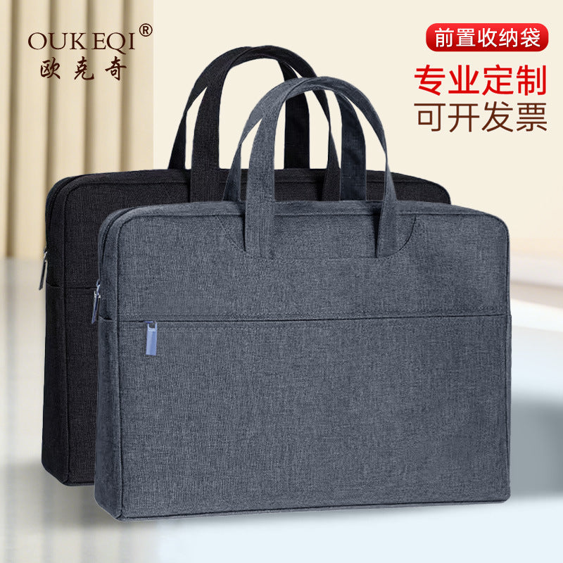 Oukeqi large capacity business briefcase office conference document bag portable business trip laptop bag print logo