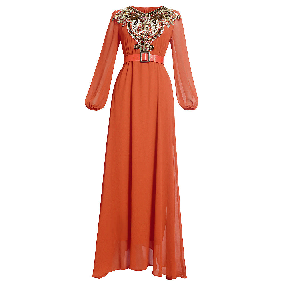 European and american export african plus size women's clothing    socialite sweet embroidered dress with belt