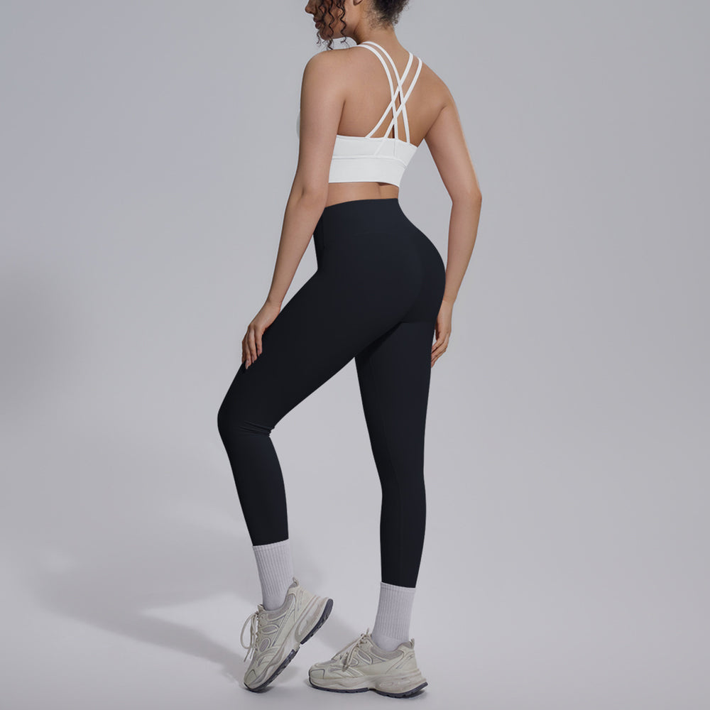 double-sided nylon pure color cross-back tight nude sportswear suit running fitness yoga suit suit