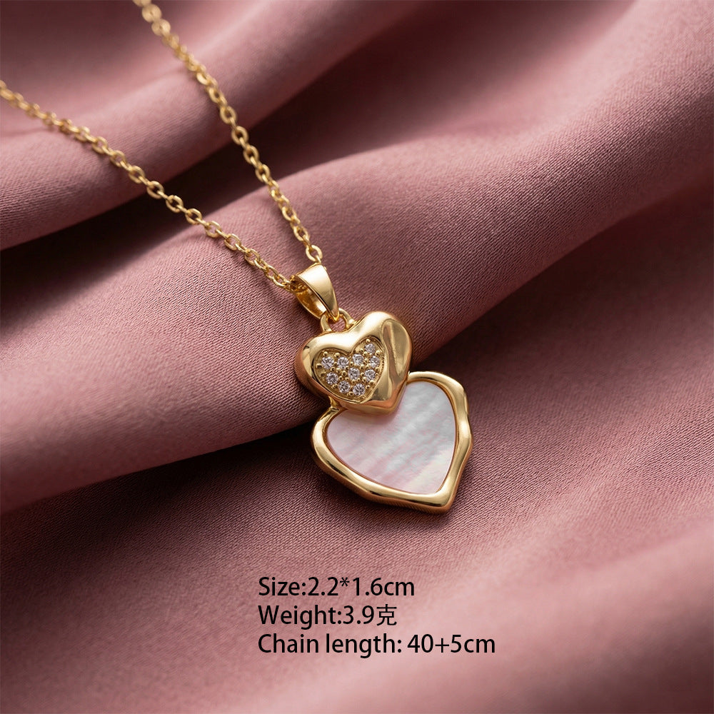 Stylishelegant copper inlaid zirconium heart necklace for women casualaccessible luxuryfashionbest selling non-fading clavicle chain jewelry suit