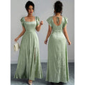 fashionsummernew arrival square collar ruffle sleeves waist slimming lookelegance jacquard slit dress for women