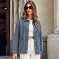 Fashion cross-border exportloose drop-shoulder lapel long sleeves single-breasted double-sided large patch pocket easiest for match layered denim outwear