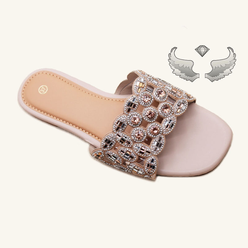 Cape Verde Foreign Trade Wholesale Craft Shoes Women's Flat Bottom Lightweight Slippers with Drills Women's Slippers