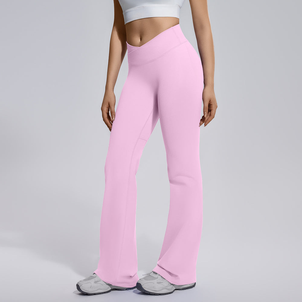 seamless micro-flared wide-leg cross-waist hip-lifting and abdominal-controlling high-elastic flared pants sports running fitness yoga wear for women