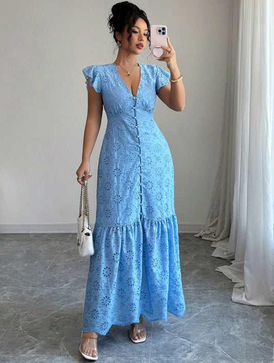 European and american cross-border women's eyelet embroidery dress - summer  - ideal for independent e-commerce stores and