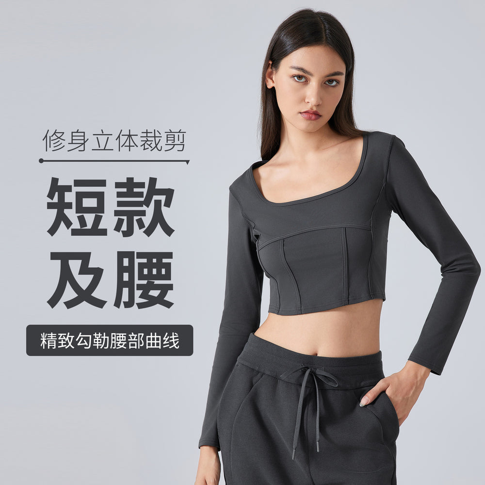 Fall and winternew arrival sports tops women's professional training running fitness long sleevesshortslimming look yoga clothes daw194