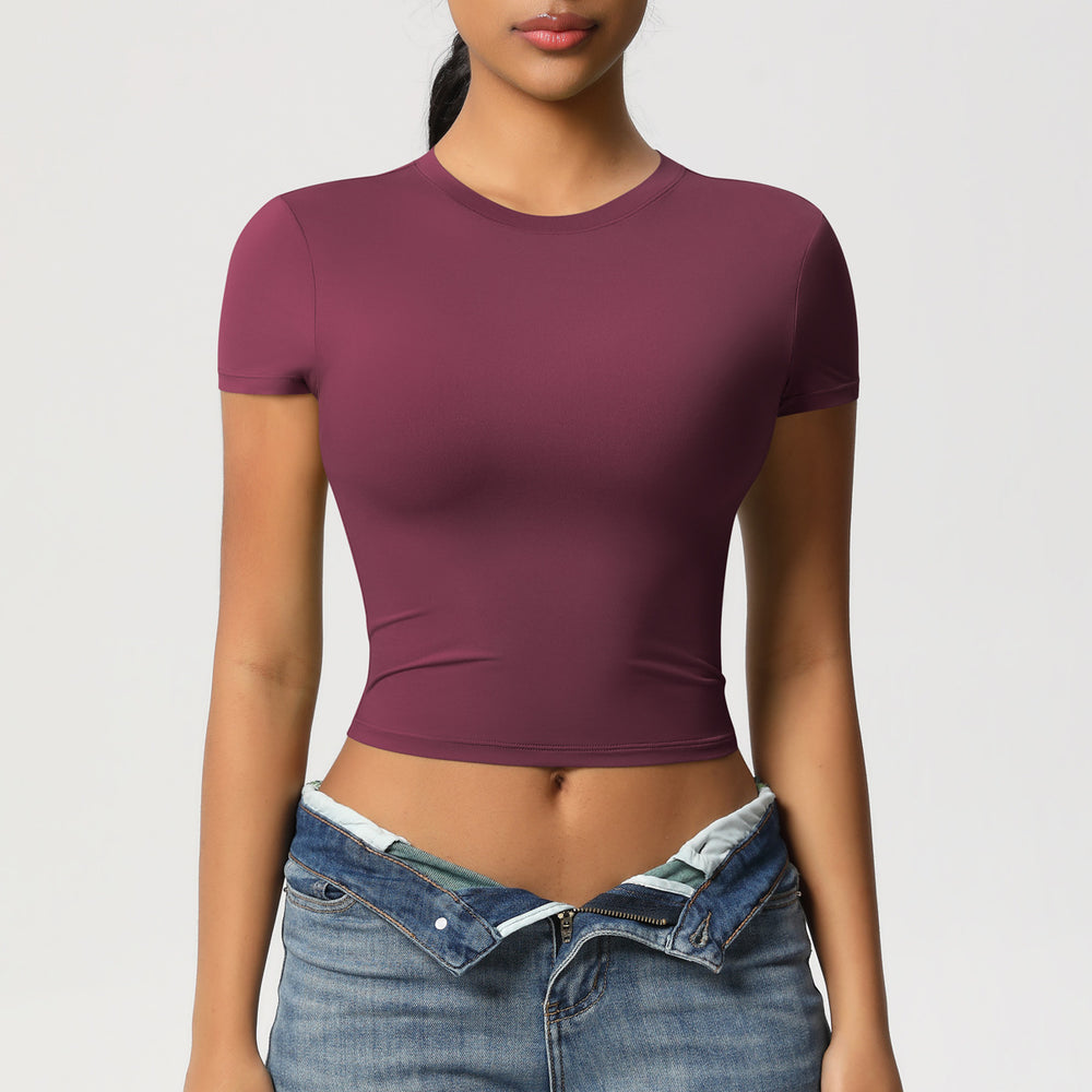 double-sided nylon casual tight-fitting quick-drying pilates tops yoga wear short-sleeved running fitness sports t-shirt