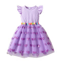 Girls' dress for toddlers and young children, flutter sleeve ribbed knit patchwork mesh dress